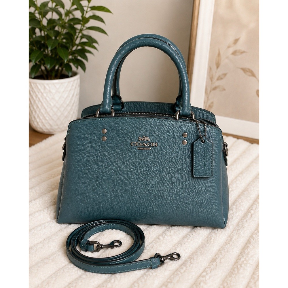 Coach Mini Lillie Carryall Forest Green Crossgrain Leather Satchel Crossbody Bag
